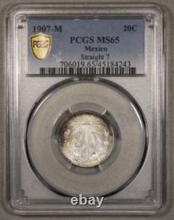1907 Mexico 20 Centavos Silver Coin Uncirculated GEM PCGS MS65