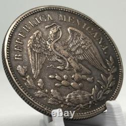 1908 Mexico 1 Peso Silver Coin Mo AM KM#409.2 Large Cap Rays, AU Condition