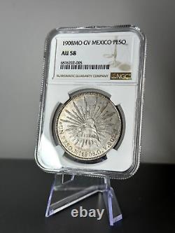 1908 Mo GV Peso Mexico Silver Coin NGC AU58 Radiant Cap