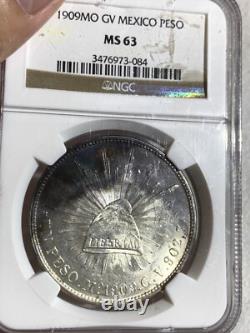 1909 Mo Mexico Silver Peso Coin Ngc Ms63