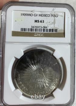 1909 Mo Mexico Silver Peso Coin Ngc Ms63