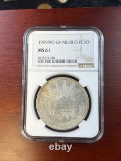 1909-Mo Peso GV Mexico Silver Cap & Rays NGC MS 61