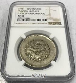 (1911-15) China 50c Yunnan L&M-422 2 Circles Below Pearl NGC XF40