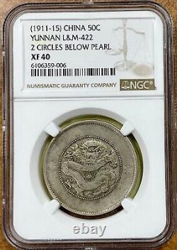 (1911-15) China 50c Yunnan L&M-422 2 Circles Below Pearl NGC XF40