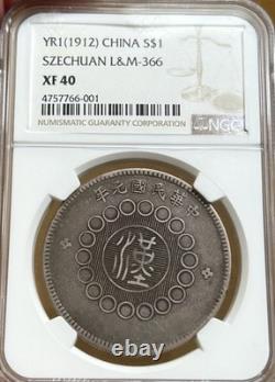 1912 China Republic Szechuan Dollar Coin NGC XF40 Numismatic Guaranty Company