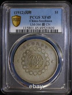 1912 China Szechuan $1 Silver Dollar Coin L&m-366 Pcgs Xf45