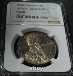 1913A Germany Silver 3 Mark Prussia-Silver Jubilee NGC AU58