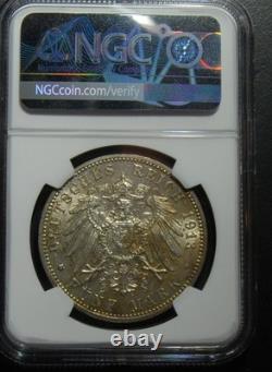 1913A Germany Silver 3 Mark Prussia-Silver Jubilee NGC AU58