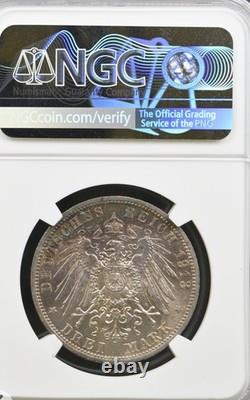 1913A Germany Silver 3 Mark Prussia-Silver Jubilee NGC AU58