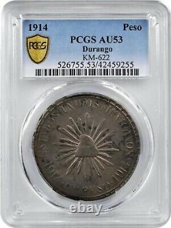 1914 1 Peso Muera Huerta Durango, Mexico Revolutionary Coin PCGS AU53 KM#622
