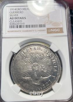 1914 GRO Mexico Guerrero Silver 2 Pesos 2P NGC AU details freshly graded