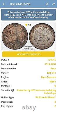 1914 Gro Mexico Revolutionary Guerrero Silver 2 Pesos KM-643 PCGS MS62