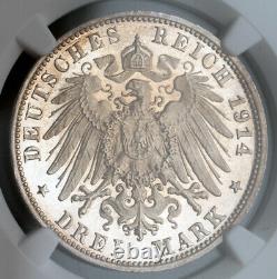 1914, Wurttemberg, William II. Proof Silver 3 Mark Coin. Dark Rainbow! NGC PF63