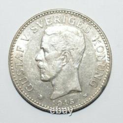 1915, 2 Corona Sweden Silver Very Low Mint Only 155k Minted Very High Value Coin