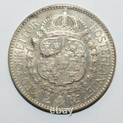 1915, 2 Corona Sweden Silver Very Low Mint Only 155k Minted Very High Value Coin
