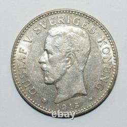 1915, 2 Corona Sweden Silver Very Low Mint Only 155k Minted Very High Value Coin