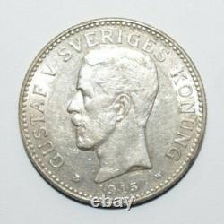 1915, 2 Corona Sweden Silver Very Low Mint Only 155k Minted Very High Value Coin