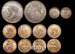 1918 (6 Coins). Great Britain, George V. Silver Halfcrown, Threepence, Farthings