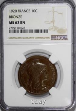 1920 10c France Km# 843 Ngc Ms 62 Bn Republic & Child Low-pop R-8 High-grades