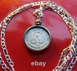 1920-1943 MEXICAN EAGLE SILVER 20c Pendant on a 26.925 Silver 2.5mm Link Chain