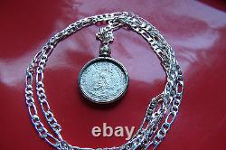 1920-1943 MEXICAN EAGLE SILVER 20c Pendant on a 26.925 Silver 2.5mm Link Chain