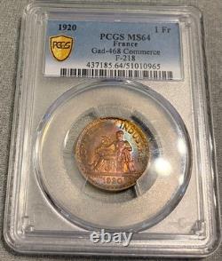 1920 France 1 Franc (Commerce) PCGS MS 64 Choice Key Date with Spectacular Color