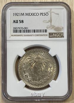 1921 M Mexico 1 Un Peso NGC AU58.720 Silver KM 455