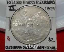 1921 Mexican Silver 2 Pesos Winged Victory Angel De La Independencia