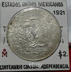 1921 Mexican Silver 2 Pesos Winged Victory Angel De La Independencia