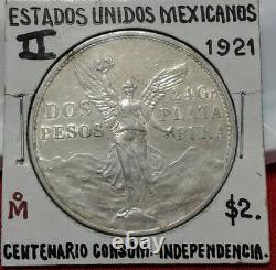 1921 Mexican Silver 2 Pesos Winged Victory Angel De La Independencia