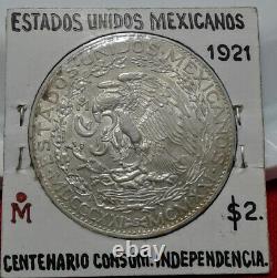 1921 Mexican Silver 2 Pesos Winged Victory Angel De La Independencia