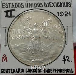 1921 Mexican Silver 2 Pesos Winged Victory Angel De La Independencia