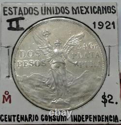 1921 Mexican Silver 2 Pesos Winged Victory Angel De La Independencia