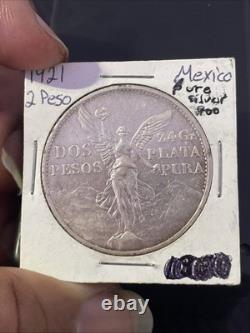 1921 Mexico 2 Pesos Silver Coin Winged Victory