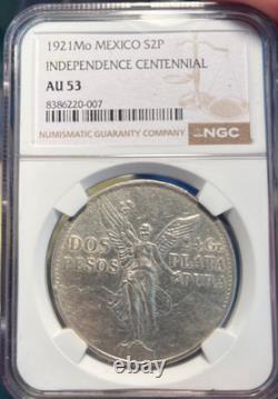 1921 Mo Mexico Silver 2 Pesos S2P NGC AU53 Independence Centennial