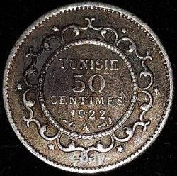1922A 50 Centimes Tunisie Rare High Grade Silver Coin