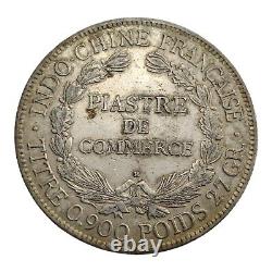 1922-H Silver Piastre Commerce French Indo-China Rare Crown Thaler Size Coin 11Q
