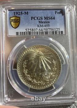1925 Mexico Peso Key Date Silver Coin Pcgs Ms64