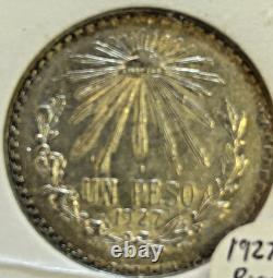 1927 Beautiful Mexico Mint Silver Peso Nice Luster, Some Toning