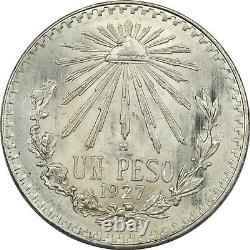 1927 Mexico 1 Peso. 720 Silver Coin, Choice Uncirculated BU, KM #455