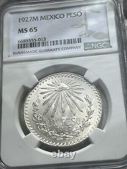 1927 Mexico Silver 1 Peso Ngc Ms 65 Scarce Gem Bu Beautiful Luster