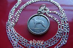 1928 Irish Lucky Sixpence Hound Harp Pendant 22 925 Italian Sterl Silver Chain