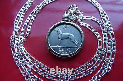 1928 Irish Lucky Sixpence Hound Harp Pendant 22 925 Italian Sterl Silver Chain