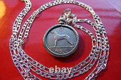 1928 Irish Lucky Sixpence Hound Harp Pendant 22 925 Italian Sterl Silver Chain