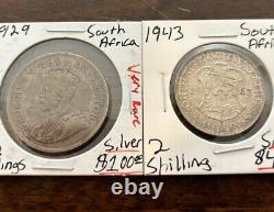 1929 South Africa 2 1/2 Schilling 1943 South Africa Beautiful Rare Silver Coins