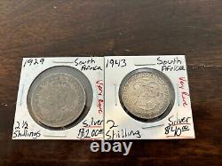 1929 South Africa 2 1/2 Schilling 1943 South Africa Beautiful Rare Silver Coins