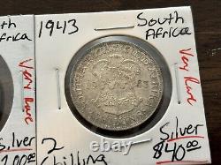 1929 South Africa 2 1/2 Schilling 1943 South Africa Beautiful Rare Silver Coins