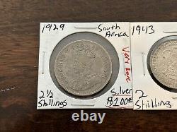 1929 South Africa 2 1/2 Schilling 1943 South Africa Beautiful Rare Silver Coins