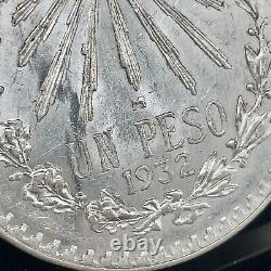 1932 M Mexico Peso Open 9, Repunched Date Liberty Cap & Rays Silver Coin