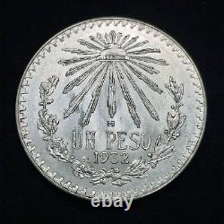 1932 M Mexico Peso Open 9, Repunched Date Liberty Cap & Rays Silver Coin